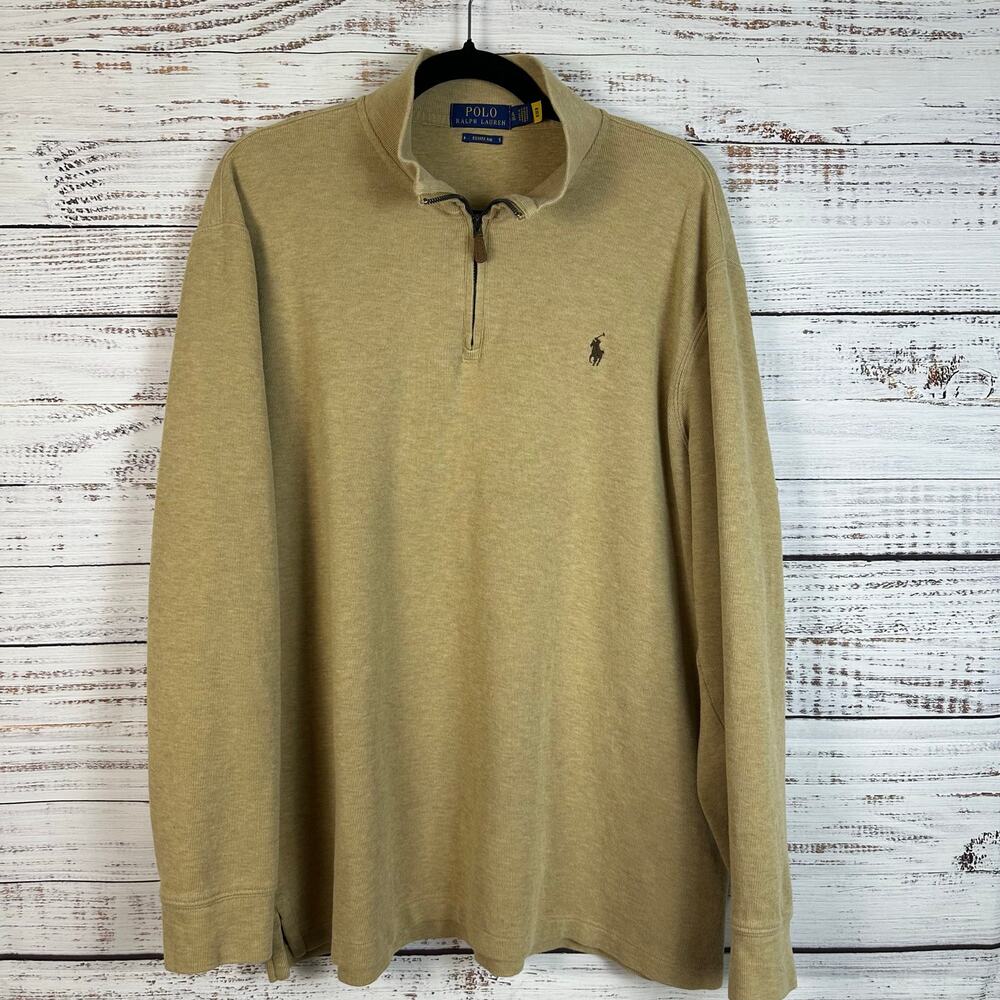 Polo Ralph Lauren Brown Estate Rib 1/4 Zip Pullover Cotton Knit Shirt Mens Sz XL